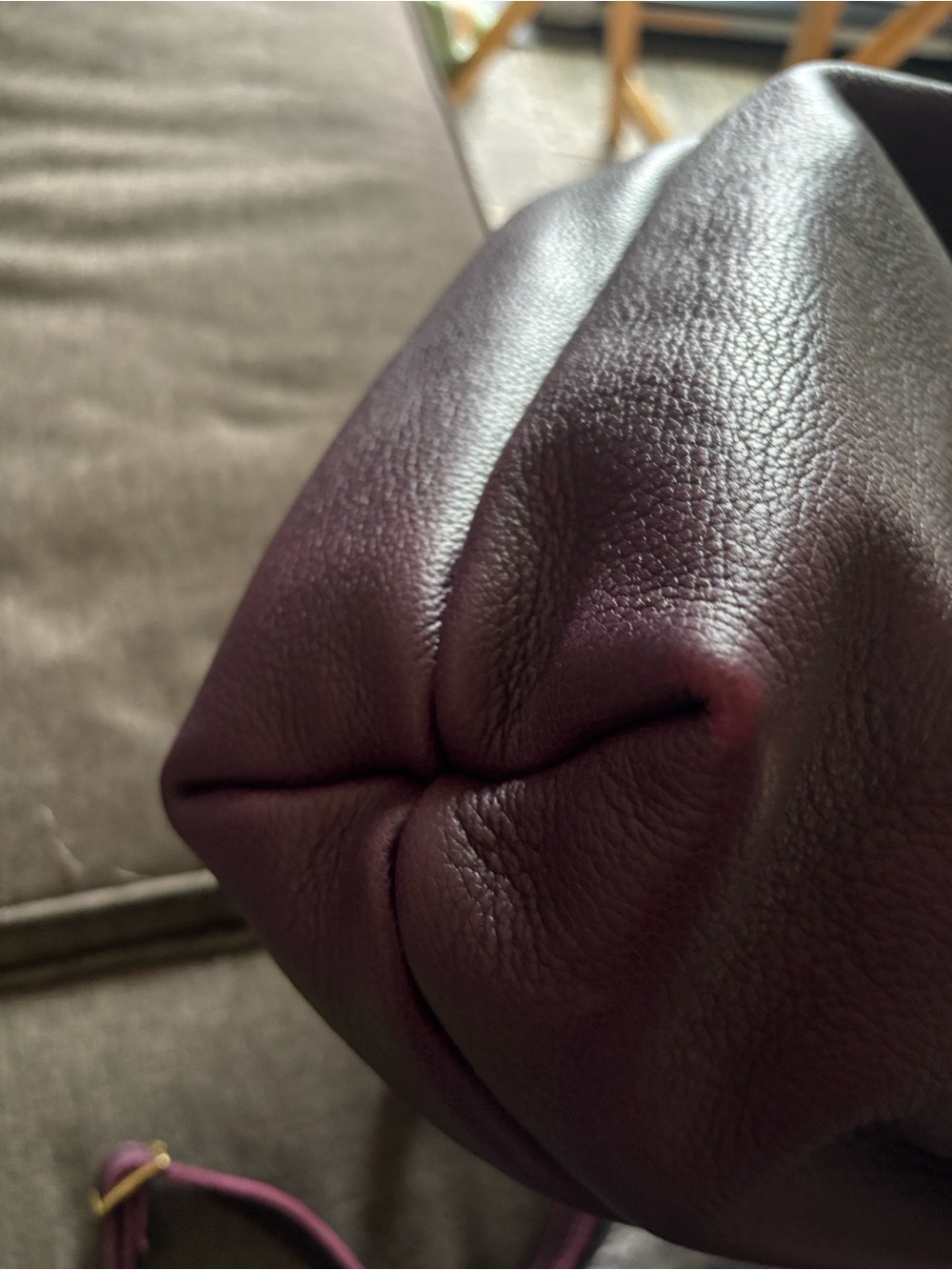 Large Plum Pebbled Leather Drawstring Shoulder Bag - Picture 4 of 8